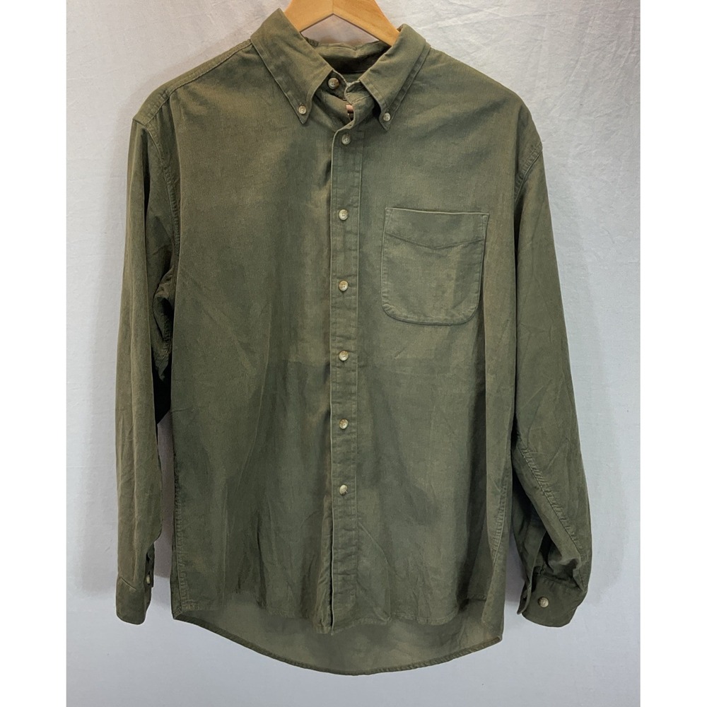 LL Bean Corduroy Shirt Mens‎ MD olive Green Button Down casual gorpcore outdoors